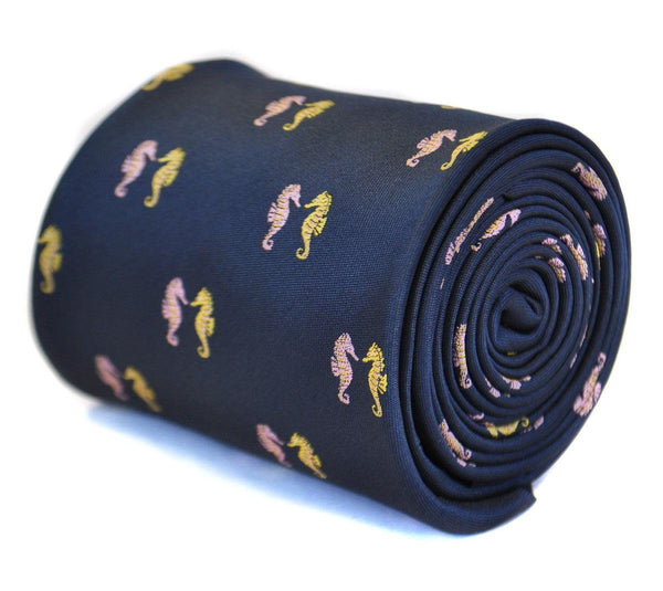 navy tie with seahorse design